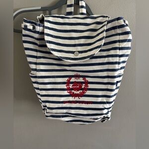 BAGGU Navy and White Striped Drawstring Backpack
